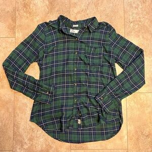 Green and Navy Plaid Flannel Boyfriend Shirt